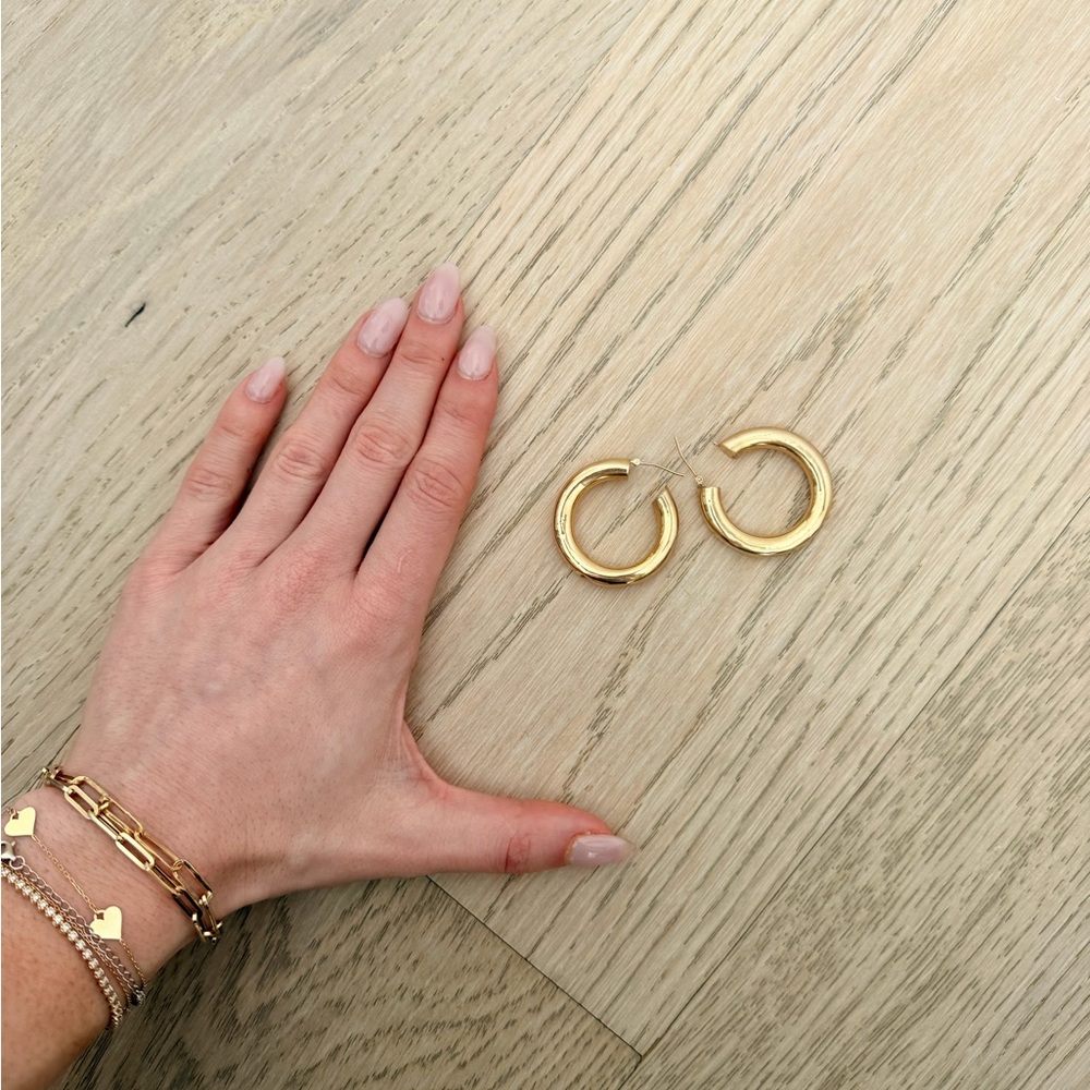 14k Solid Gold Thick Wide Tube Hoop Earrings
